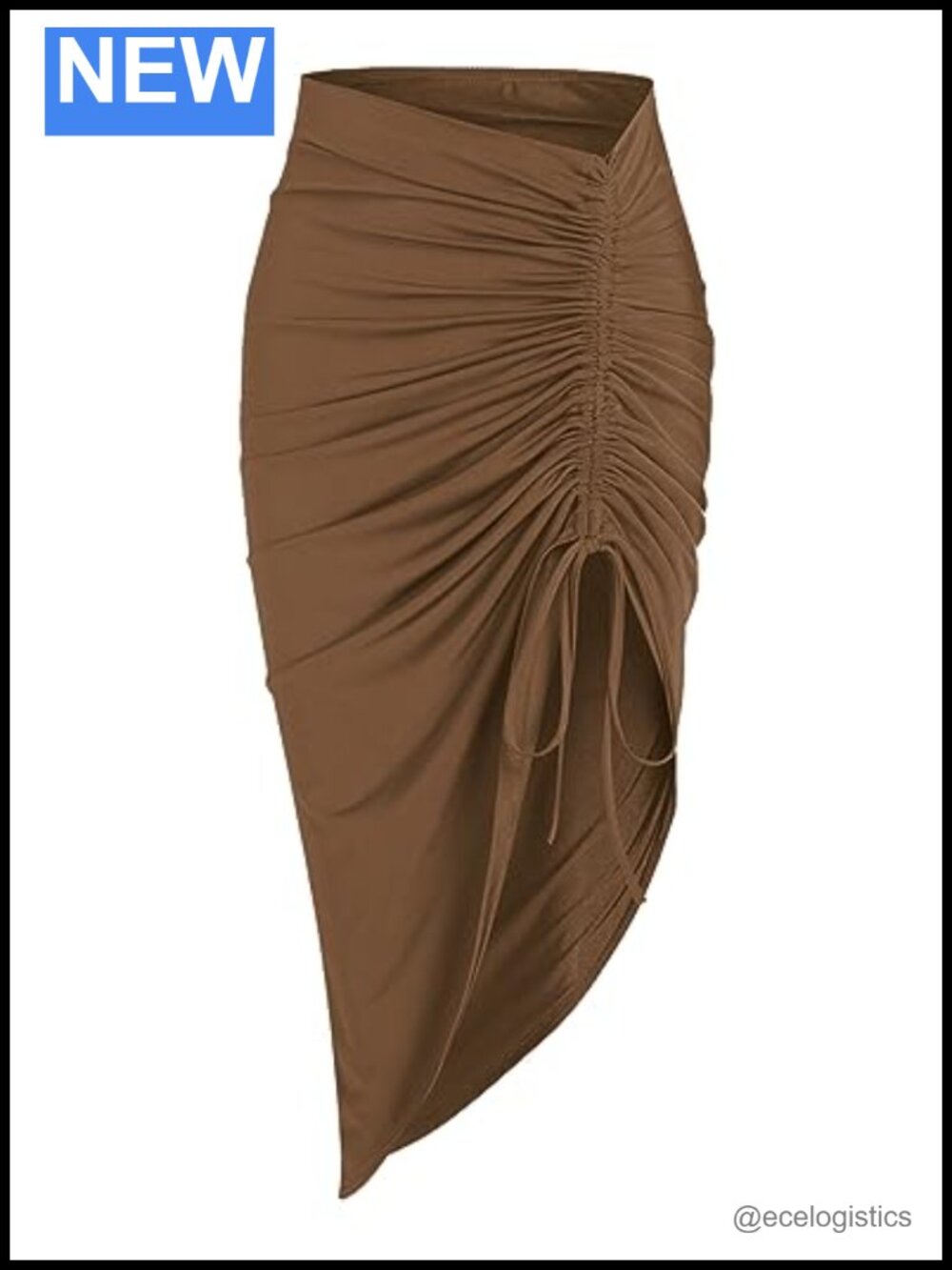 Boho High Waist Ruched Split Midi Skirt